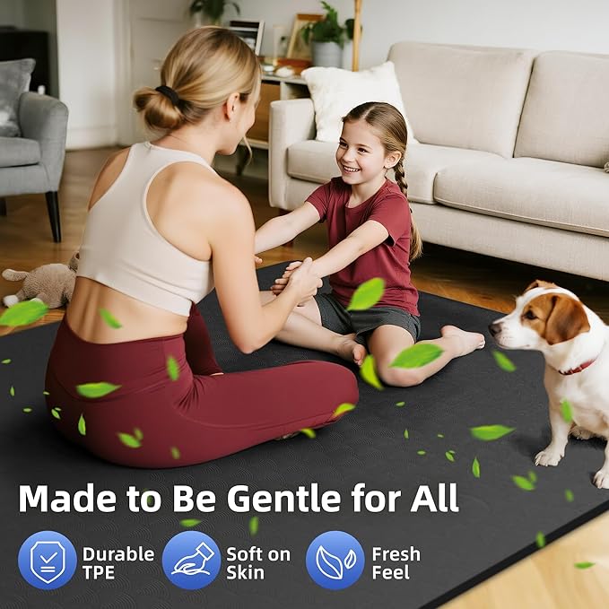 Extra Large Yoga Mat - 72"x35", 72"x48", 78"x57" - Wide TPE Exercise Mat for Home, Stretching, Couples & Family Workouts - 6-12mm Thick, Non-Slip & Waterproof - with Carry Bag and Straps-PawvioPets