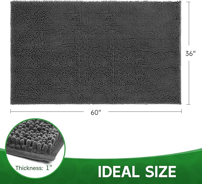 Dog Door Mat Indoor Entrance, 60" x 36" Absorbent & Quick-Drying Mud Rugs, Non-Slip Door Rugs for Entryway Indoor Washable, Soft Chenille Dog Mat for Muddy Paws-PawvioPets