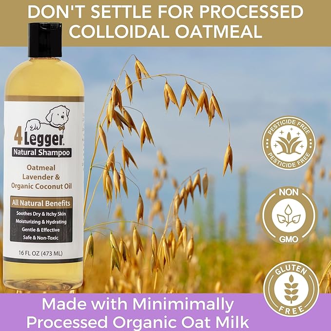 All Natural Organic Oatmeal Dog Shampoo for Itchy Skin with Aloe, Coconut & Lavender Essential Oil, Hypoallergenic, Moisturizing for Normal, Dry, Itchy, or Sensitive Skin, USA Made, 16 oz-PawvioPets