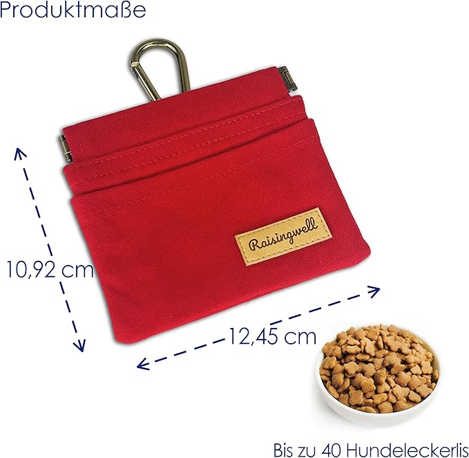 Dog Treat Pouch, Red Pocket Sized Pet Training Pouch, Cotton Fabric, Hand Free Dog Walking Bag with Carabiner, Self-Closing Pet Feed Snack Reward, for Puppy Travel or Outdoor Use-PawvioPets