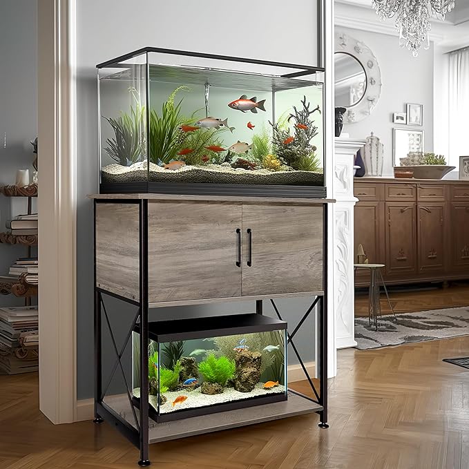 20-29 Gallon Aquarium Stand Metal Frame Fish Tank Stand with Cabinet Storage, for 20 Gallon Long Aquarium,30.7" L*16.5" W Tabletop,330LBS Capacity Grey PG01YGZ-PawvioPets