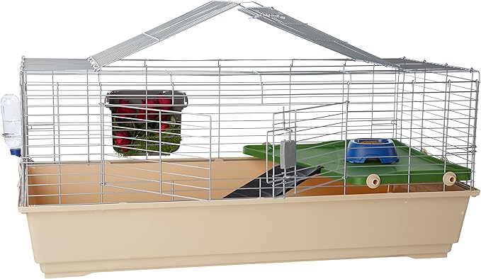 Amazon Basics Top Access Small Animal, Rabbit & Guinea Pig Cage, Ferret Cage Habitat With Accessories, Jumbo, Multicolor, 48.6"L x 26.6"W x 20.6"H-PawvioPets
