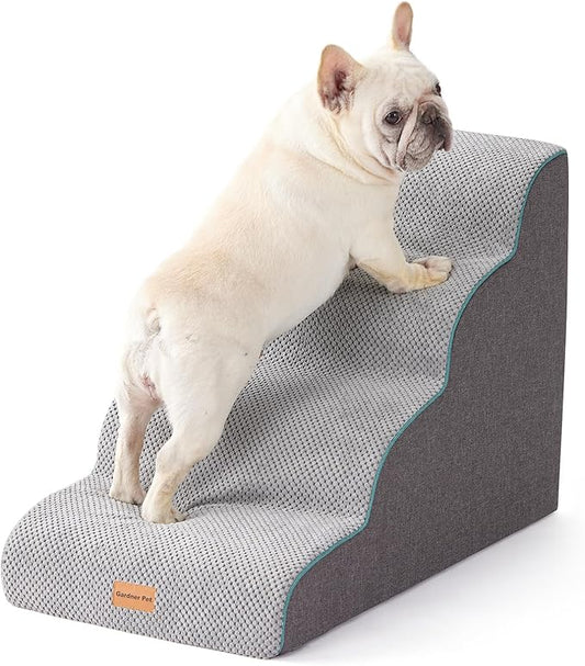 Gardner Pet Dog Stairs for Small Dogs 19.7" H, Curved 4-Step Pet Stairs, Dog Steps for High Bed (18-24 in), Couch with Durable Non-Slip Waterproof Fabric Cover and CertiPUR-US Certified Foam-PawvioPets