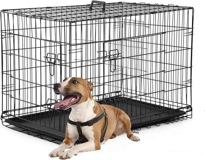 FDW Dog Crate Dog Kennel Cage with Double Door,36 inch Folding Metal Wire Dog Cage with Removable Tray&Divider Panel,Pet Crate for Medium Dogs,Black-PawvioPets