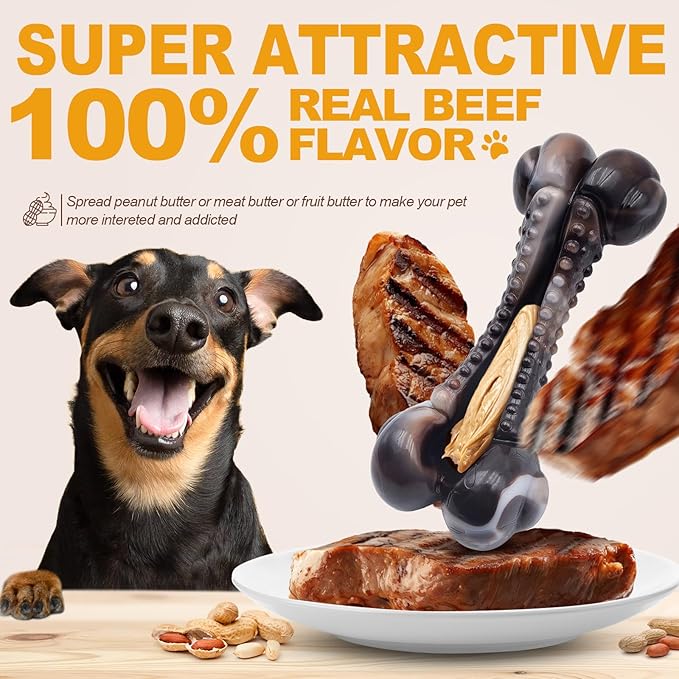 Dog Chew Toys for Aggressive Chewers, 2Pack Large Indestructible Dogs Bone Toy for Small Medium Breeds, Durable Tough Nylon Dog Chew Toys To Keep Them Busy, Puppy Teething Toy Bone, Beef&Bacon Flavor-PawvioPets