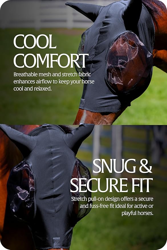 Equinavia Bug Out Fly Mask | Against Flies, Insects, UV Rays - Carbon Grey - Pony-PawvioPets
