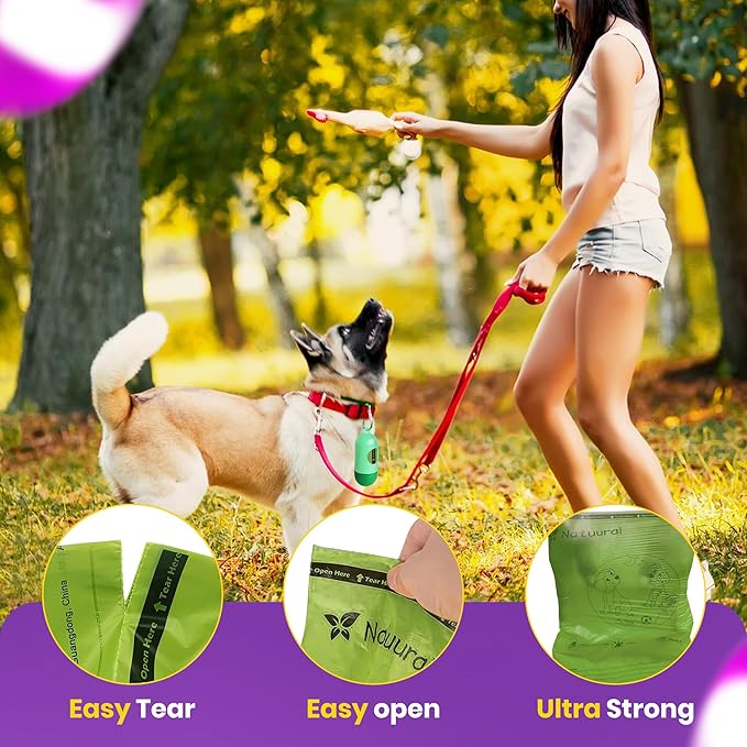 Dog Poop Bags-150 Counts with Holder (10 Rolls), Biodegradable Poop Bags, Eco-friendly and Easy to Open, Thick Dog Waste Bags (Green)-PawvioPets