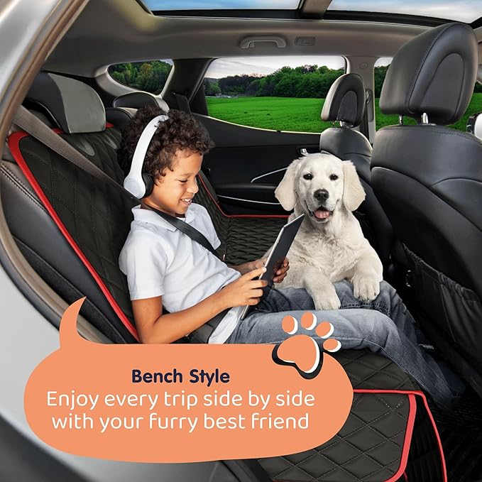 Dog Car Seat Cover for Back Seat, Waterproof Hammock for Car, SUV & Truck, Non-Slip Backseat Cover for Dogs, Heavy-Duty Dog Hammock Style Seat Protector Pets, Easy to Install & Clean-PawvioPets