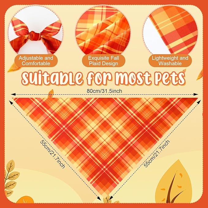 Abbylike 50 Pcs Fall Plaid Dog Bandanas Bulk Autumn Bandanas for Dogs Triangle Kerchief Bibs Scarf for Small Medium Large Pets Thanksgiving Costume Accessories, 25 Styles (31.5 x 21.7 x 21.7 Inch)-PawvioPets
