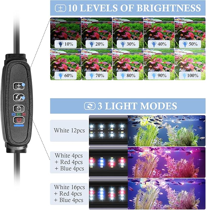 FEDOUR USB Mini Aquarium LED Light, Full Spectrum Aquarium Light with Extendable Brackets, Adjustable Aquarium Plant Light with External Controller, for Freshwater Tank (11-16in)-PawvioPets