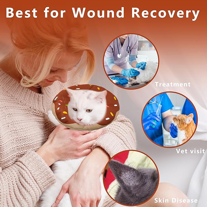 Cat Cone Collar Soft, Adjustable Cat Recovery Collar Kitten Cones to Stop Licking, Cute Donut E Collar After Surgery, Cats Neck Pillow Cone Elizabethan Cones of Shame(Waterproof Brown, Medium)-PawvioPets