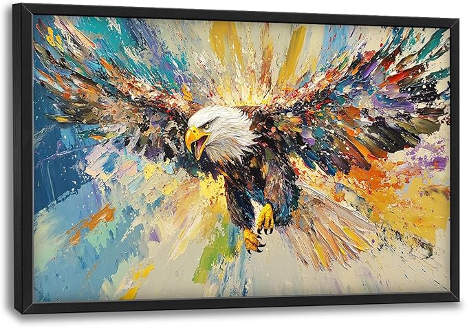 Framed Large Eagle Wall Art, Oversized Bald Wall Decor for Living Room, Colorful Wildlife Animal Canvas Painting Pictures Modern Artwork Home Decoration for Living Room Bedroom Office 36"x24"-PawvioPets
