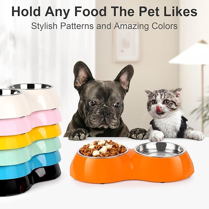 Elevated Dog Bowls Set - Non-Slip Raised Pet Feeder with Medium (10 oz) & Large (20 oz) Stainless Steel Bowls - Includes Durable Resin Stand for Puppies, Adult Dogs & Cats - Orange-PawvioPets