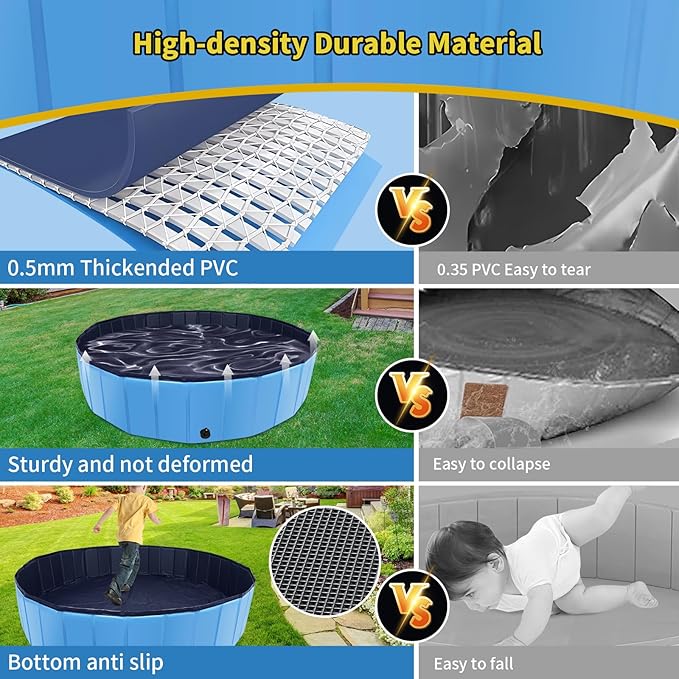 Foldable Dog Pool, 47" x 12" Kiddie Pool with Hard Plastic, Non-Slip Dog Bath Tub for Outdoor Backyard, Collapsible Dog Swimming Pool for Kids Dogs Pets (Blue)-PawvioPets