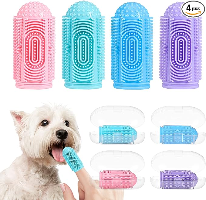 Dog Toothbrush Dog Tooth Brushing Kit Dog Finger Toothbrush for Dog Teeth Cleaning&Dog Dental Care,Cat Toothbrush Dog Tooth Brush Puppy Toothbrush (Blue Green Pink Purple(4-Pack))-PawvioPets