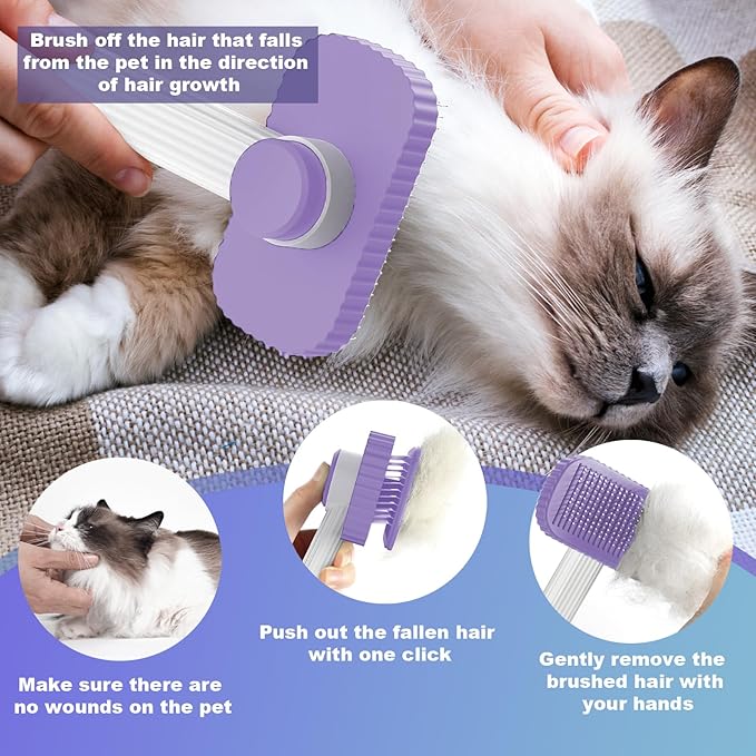 Cat brush, Cat Brush for Long or Short Haired Cats, Remove Loose Fur and Mats, Rounded Pins Reduces Painful Pulling, Not for Tangle and Curly Fur, Violet-PawvioPets