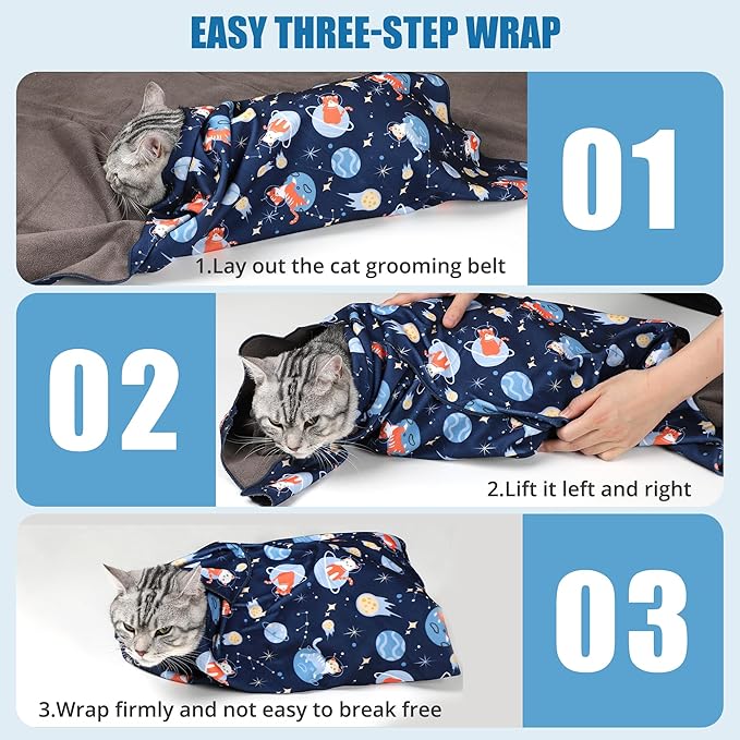 Cat Grooming Wrap,Anti-Escape Cat Wrap for Grooming,Self-Adherent Soft Cat Blanket to Wrap,Anti-Bite,Clip Nails,Anti-Scratch,Cat Calming Wrap,Cat Burrito Wrap,Swaddle Wrap Pet Tool-PawvioPets