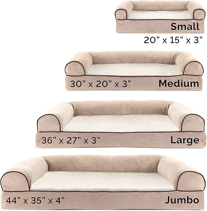 Furhaven Cooling Gel Dog Bed for Medium/Small Dogs w/ Removable Bolsters & Washable Cover, For Dogs Up to 35 lbs - Sherpa & Chenille Sofa - Cream, Medium-PawvioPets