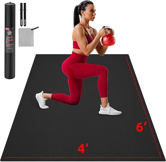 Extra Large Exercise Mat, 10'x6'/9'x6'/8'x6'/7'x5'/6'x4' (8mm/10mm) Thick Workout Mat for Home Gym Flooring, Garage, Shoe-Friendly, High-Density, MMA, HIIT, Weight Lifting, Cardio&Strength-PawvioPets
