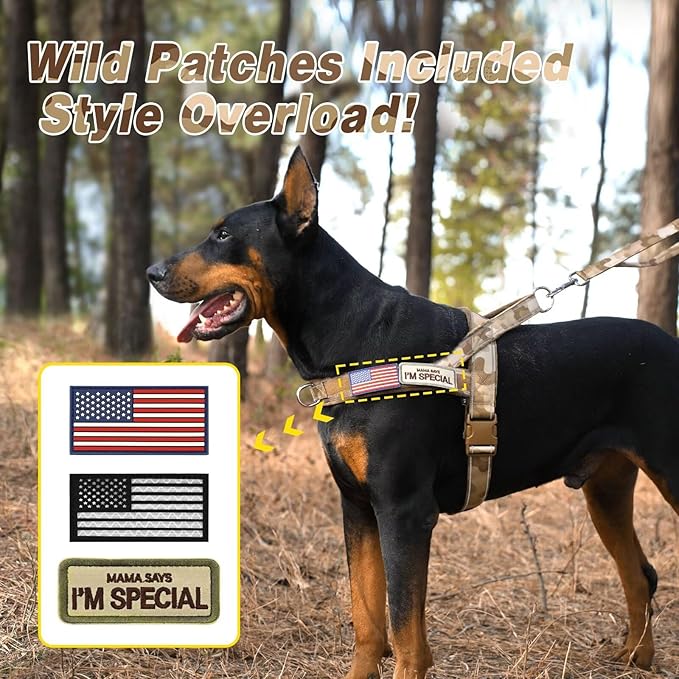 Forestpaw No Pull Dog Harness - Soft Flannel Padded Tactical Dog Vest Harness with Quick Release Buckle, Adjustable Reflective Pet Harness for Large Dogs Walking Training,Brown Camouflage L-PawvioPets