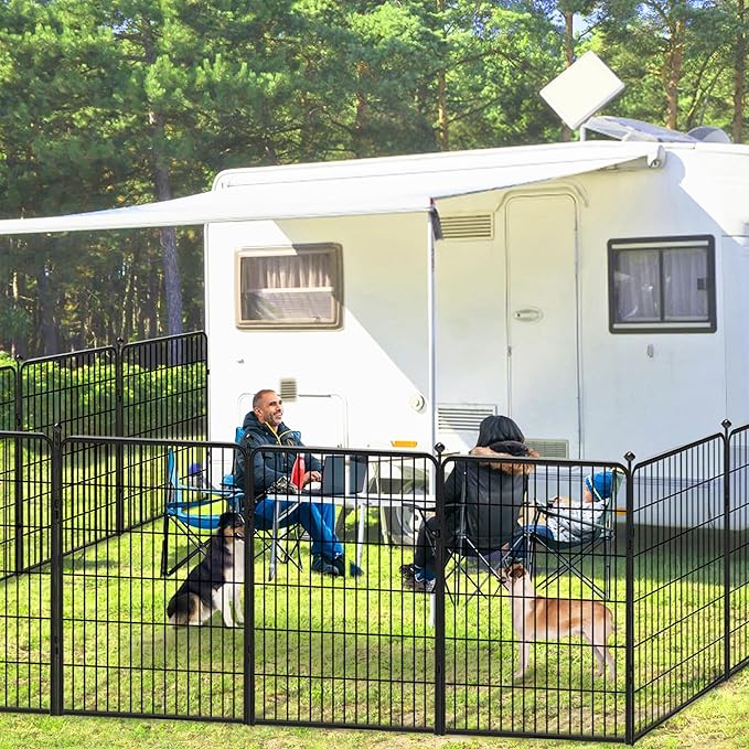 Dog Playpen Outdoor 40 inch 16 Panels Indoor Dog Pen for Large/Medium/Small Dogs Rustproof Metal Dog Fence Outdoor for Yard, Puppy Playpen with Door Portable Pet Fence for RV Camping Yard-PawvioPets