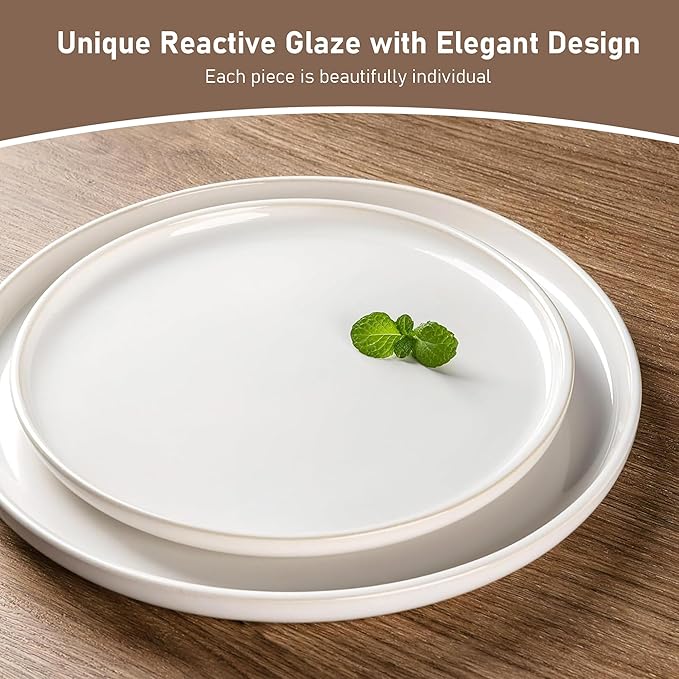 GBHOME Ceramic Dinnerware Sets for 4, 12 Pieces Stoneware Plates and Bowls Sets, Reactive Glaze Dishes -Scratch Resistant, Dishwasher&Microwave Safe-Star White-PawvioPets