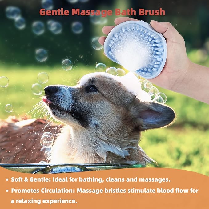 3PCS Cat & Dog Brush Set: Slicker & Deshedding Brush, Dematting Comb, and Bath Brush – Premium Grooming Tools for Shedding & Tangle-Free Fur (blue)-PawvioPets