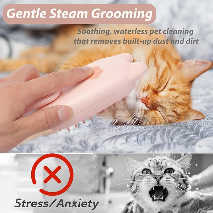 4 in 1 Cat Steam Brush Rechargeable Anti-Static Pet Spray Hair Removal Comb for Shedding and Grooming Multi-functional Pet Massage Brushes for Cats Dogs Small Animals-PawvioPets