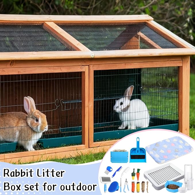 19 Pcs Rabbit Starter Kit Small Bunny Litter Box Animal Grooming Kit Water Bottle Bunny Toys Hay Feeder Bowl Blankets with Cleaning Set for Guinea Pig Rabbit Accessories-PawvioPets