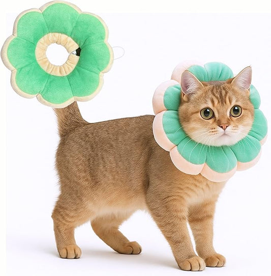 Adjustable Comfy Flower Style Elizabeth Collar for Cats Puppies Soft Recovery Cone Pet Protective Neck Collar (Green, Medium)-PawvioPets