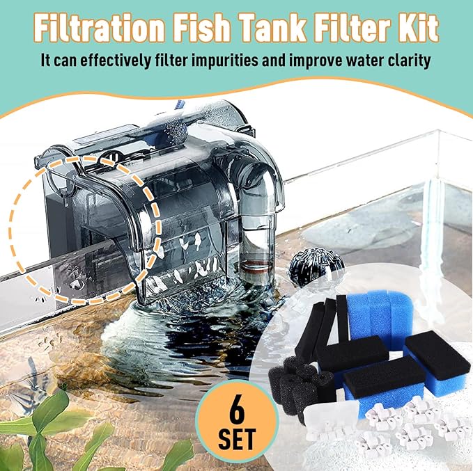 6 Sets of Upgraded Three-Stage Filtration Fish Tank Filter, Fit for AquaClear 50 Powerful Filters, Fish Tank Filter Replacement and Maintenance Kits for 20- to 50-Gallon Aquariums-PawvioPets