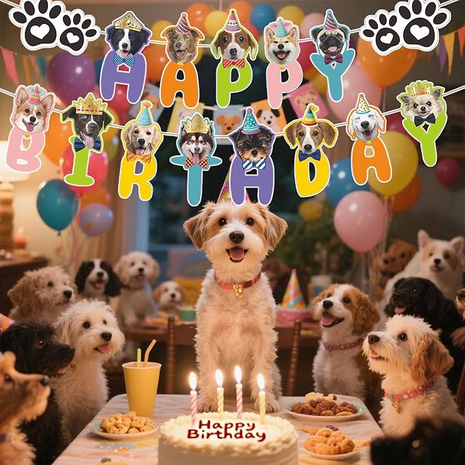 Dog Birthday Party Supplies Set,Birthday Bandana,Boy Girl Dog Birthday Hat with Numbers,Happy Birthday Banner for Golden Retriever French Bulldog Labrador Teddy Husky (Pink)-PawvioPets