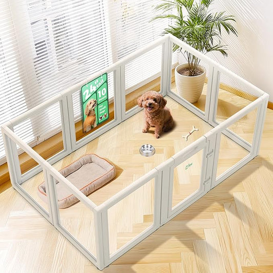 FXW AuraSpace Acrylic Indoor Unleashed Dog Playpen for Puppies and Small Dogs, 24 Inch, 10 Panels, White-PawvioPets