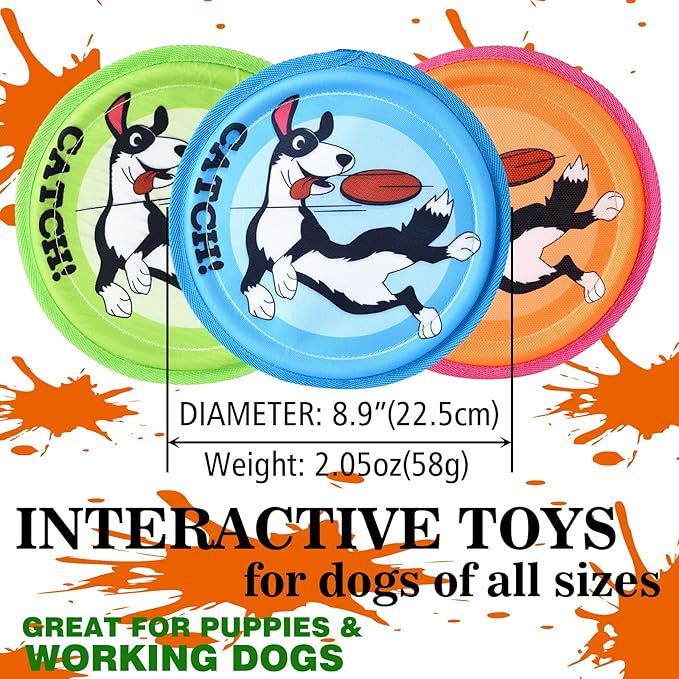 Dog Flying Disc, 3 Pack Dogs Flyer Toys, Lightweight Flying Disc Dog Fetch Toy for Small, Large Dogs & Puppies - Floats in Water & Safe on Teeth-PawvioPets