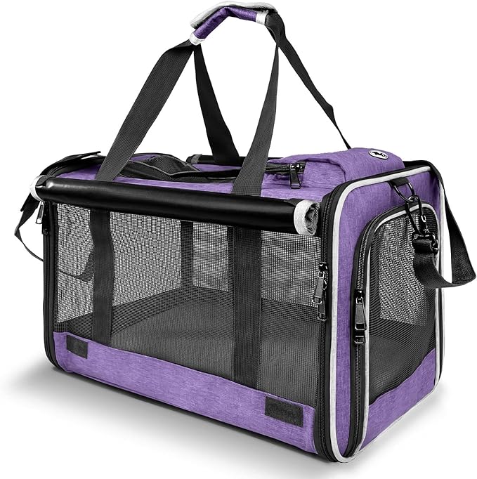 Carrying Bag for Yorkie Dog Travel Kennel Ventilated Softside Pet Carrier Tiny Dog Crate for Teacup Poodle 12lb Large Kitty Transport Cage with Cover Chihuahua Supply Purple-PawvioPets