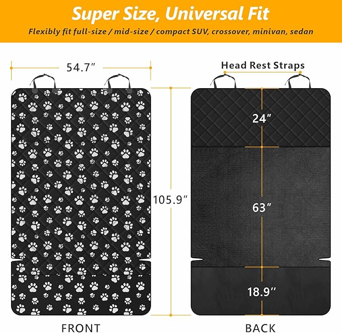 F-color SUV Cargo Liner for Dogs, Upgraded Extra Large Water Resistant Pet Cargo Cover Dog Seat Cover Mat for SUV Sedans Vans with Bumper Flap Protector, Non-Slip, Wear-Proof, Universal Fit, Paw Print-PawvioPets
