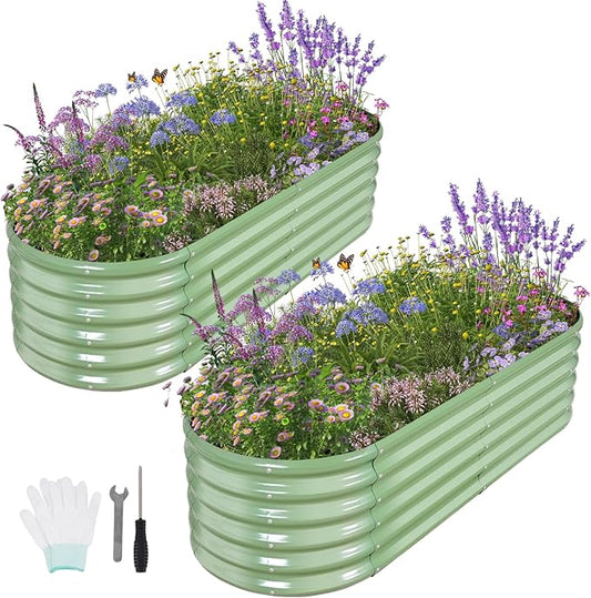 Galvanized Raised Garden Bed Outdoor- 2 Pcs Raised Beds for Gardening| Metal Planter Box, Steel Raised Garden Bed Kit with Gloves for Vegetables, Flower, Herbs (6x2x1.4FT, Green)-PawvioPets