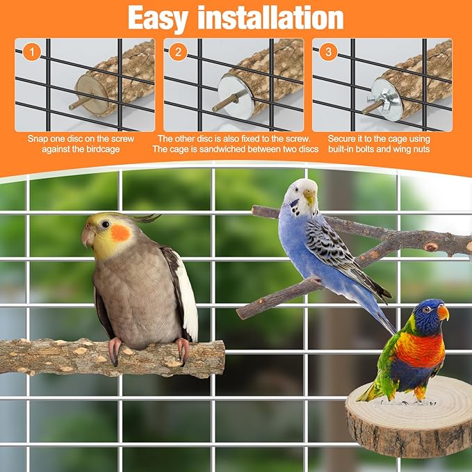 Bird Perch Stand, Pole Standing Natural Wood Bird Perch Set 7PCS Paw Grinding Fork Parrot Cage Branch with Rope Cage Accessories Toys for Parakeets, Cockatiels, Conure, Budgies-PawvioPets