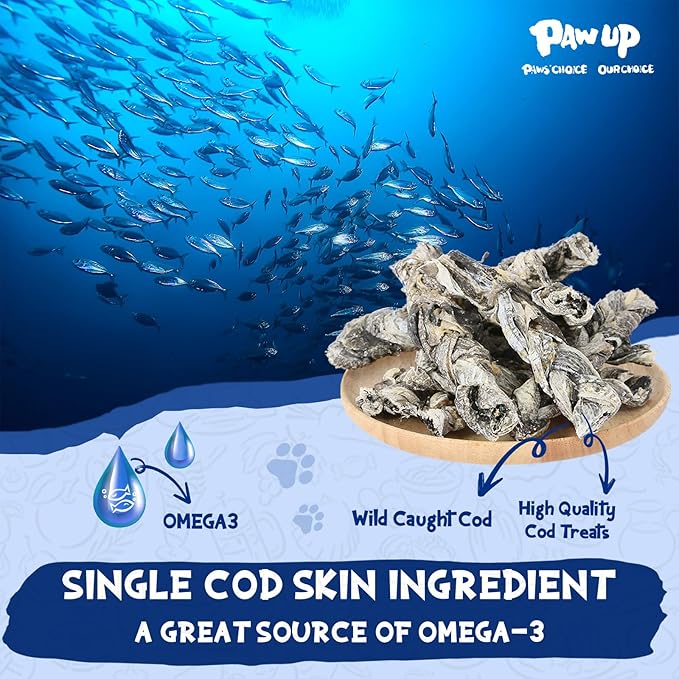 Cod Fish Skin Braids Dog Treats Natural Dried Dog Snacks Sticks, High Omega-3 Single Ingredient Cod Skin Chews w/Taurine, 7 oz-PawvioPets