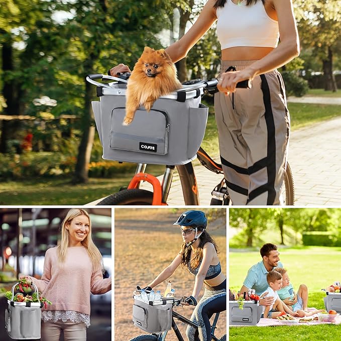 COFIT Detachable Bike Basket, Multi-Purpose Bicycle Handlebar Basket for Pet, Shopping, Commuter, Camping and Outdoor-PawvioPets