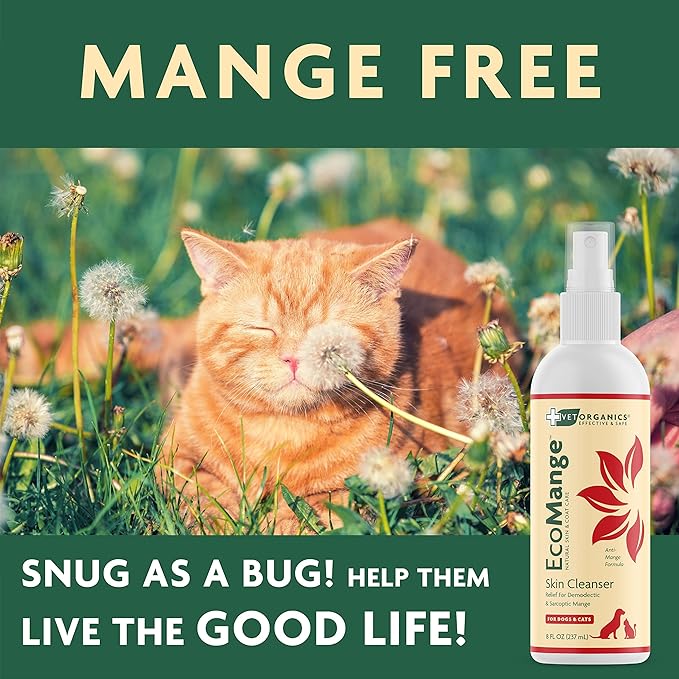EcoMange Mange Relief for Dogs & Cats – 8 Oz. Cat & Dog Itch Relief, Sarcoptic & Demodectic Mite Spray – Herbal Extract & Essential Oil Itch Relief for Dogs – Natural Cat & Dog Sprays by Vet Organics-PawvioPets