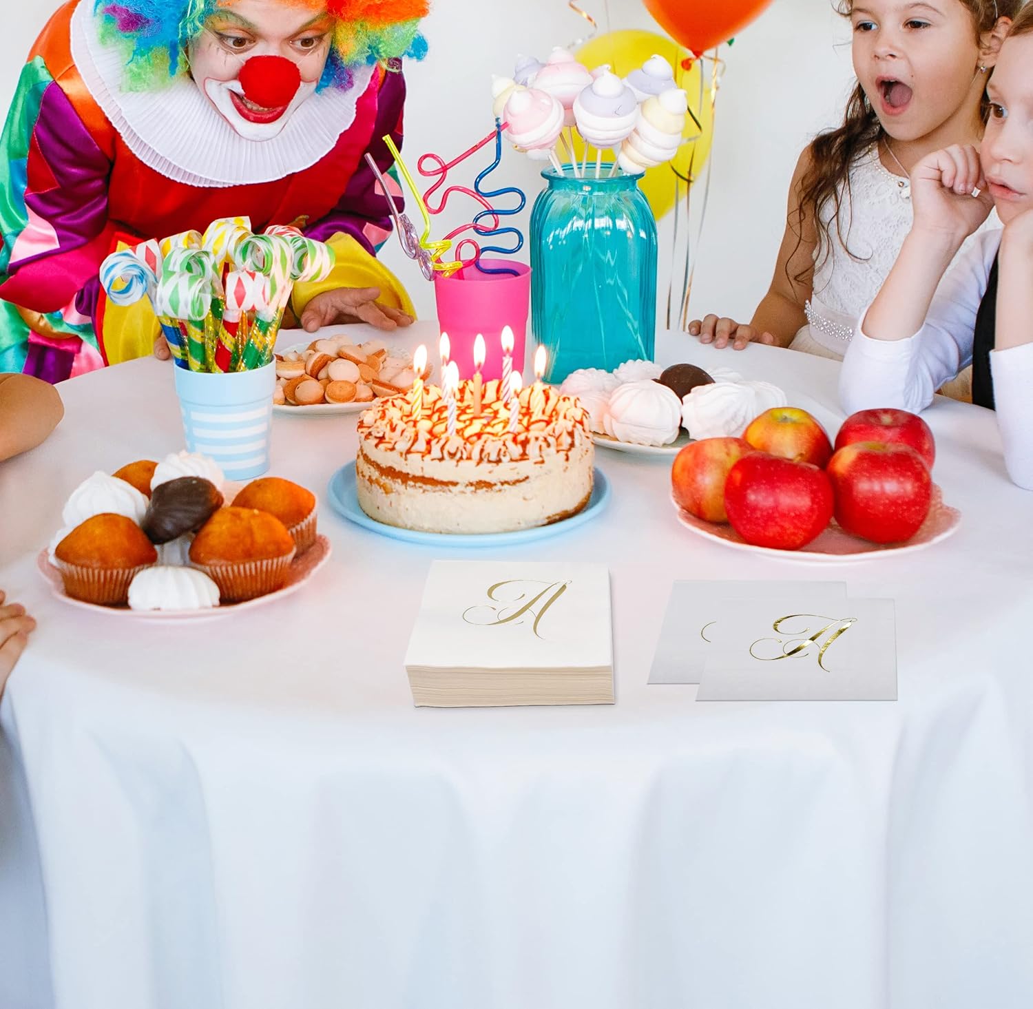 Gift Boutique 100 Gold Letter A Monogram Cocktail Napkins Disposable Paper Pack Elegant Metallic Golden Foil Hand Napkin for Powder Room Wedding Holiday Birthday Party Baby Shower Decorative Towels