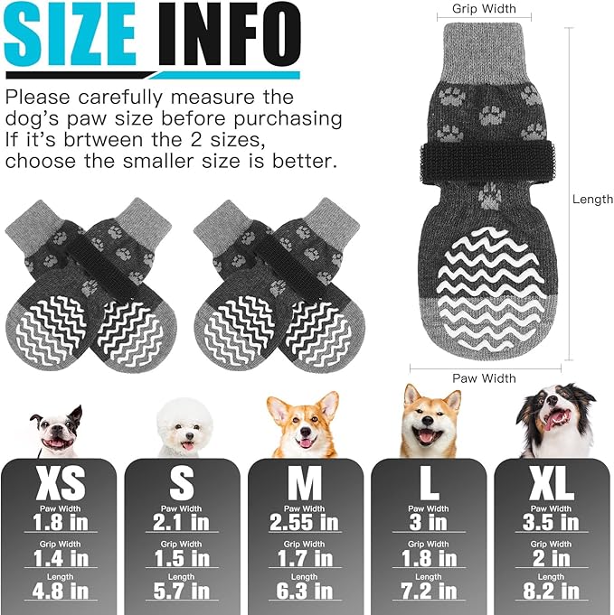 EXPAWLORER Anti Slip Dog Socks to Prevent Licking Paws, Dog Shoes for Hot Pavement, Dog Booties for Small Medium Large Senior Dogs, Traction Control Dog Boots & Paw Protectors for Hardwood Floors-PawvioPets