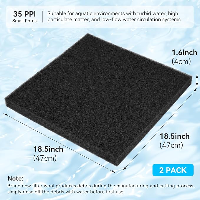 Aquarium Filter Sponge Pad, Filter Media Foam Sponges, Filter Accessories for Fish Tanks and Ponds (18.5"x18.5"x1.6", 35PPI, 2 Pack)-PawvioPets