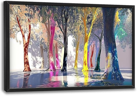 Framed Large Trees Wall Art for Living Room, Oversized Abstract Forest Wall Decor Colorful Nature Canvas Painting Modern Artwork Home Decoration for Living Room Bedroom Dining Room Office 36"x24"-PawvioPets