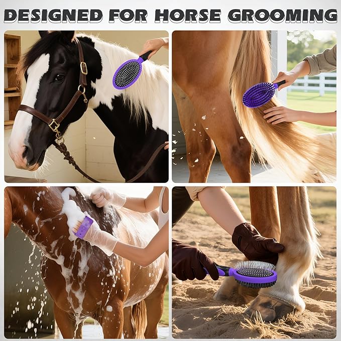 2PCS Pet Grooming Tools - Double-Sided Brush for Shedding and Bathing, Suitable for Short/Long Haired Dogs Cats and Horses, Deshedding Dog Brush, Mane & Tail Combs for Horses - Pet Supplies (Purple)-PawvioPets