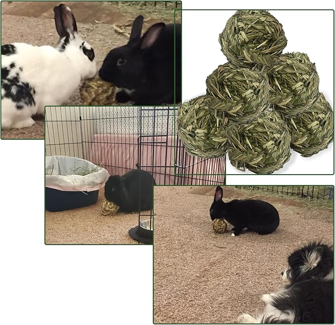 6 Pcs Bunny Timothy Grass Ball Natural Chew Toy Woven Chewing Toys Rabbit Molar Small Animals Teeth Grinding Suitable for Hamster Totoro Gerbils Guinea Pig Squirrel-PawvioPets