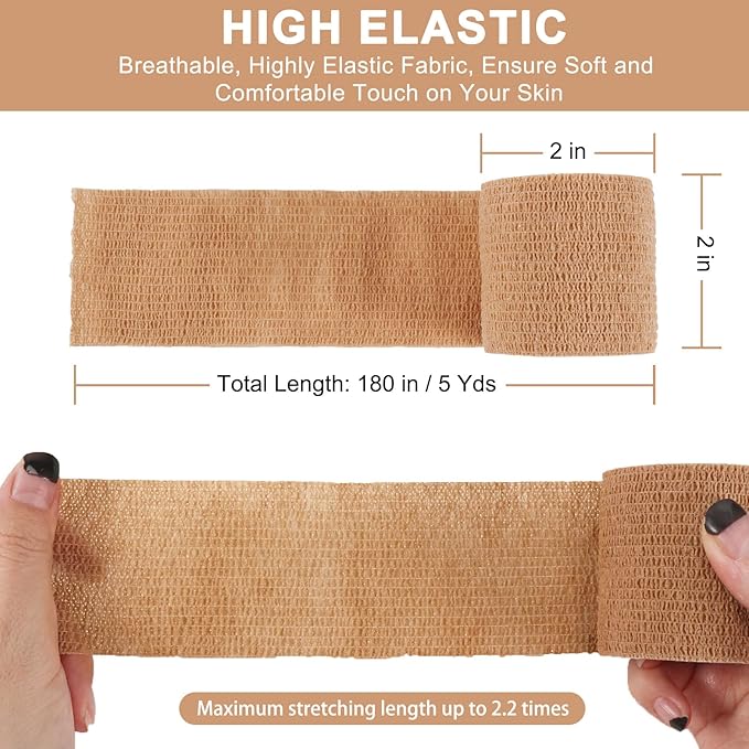 24 Pack Self Adhesive Bandage Wrap, 2” x 5 Yards Cohesive Medical Tape Elastic Grip Tape Sports Tape Athletic for Ankle, Wrist Sprains, Pet First Aid (Brown, 2 Inch)-PawvioPets