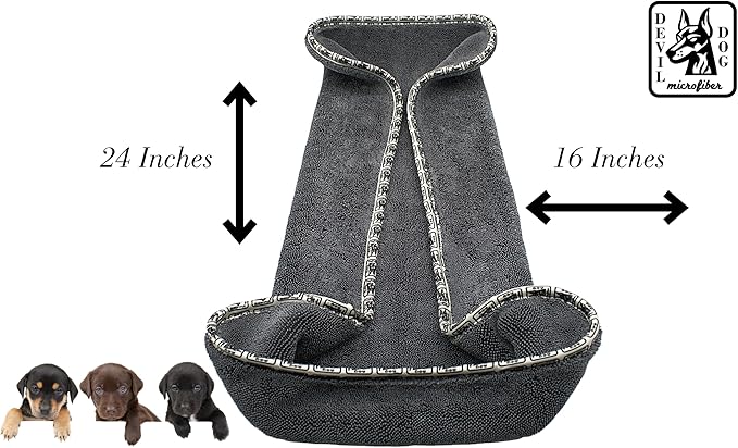 Devil Dog Premium Pet Drying Towel, Ultra-Soft, Highly Absorbent Microfiber Bath Towel for Dogs, Cats, and Other Animals - Gray, Small 16" x 24" 1200GSM 80% 20% Blend-PawvioPets