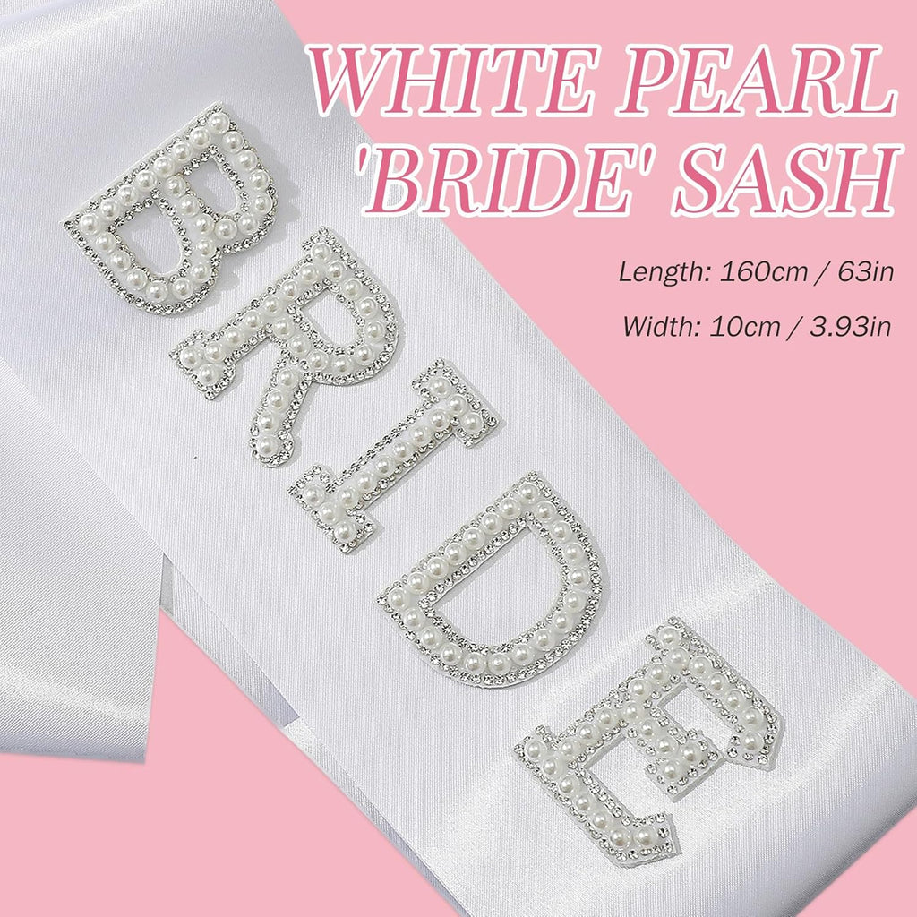 Pearl Bride Sash with Bride Sunglasses- Bachelorette Party Accessories, Bridal Shower Party Favors, Wedding Engagement Gifts